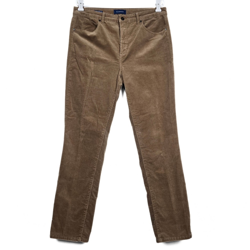 Talbots Womens High Waist Straight Leg Corduroy Pants Tan Brown Size 12